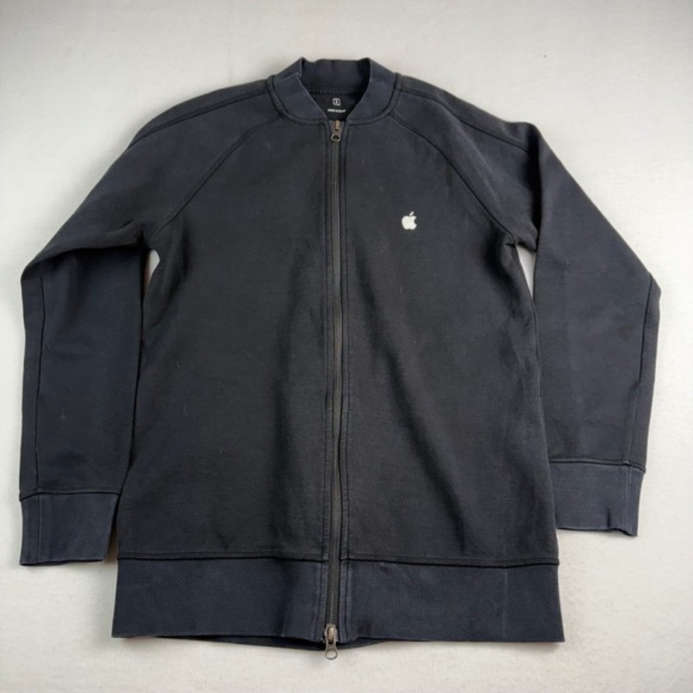 Apple Zip‎ Up Bomber Jacket Black Men's Size Small Logo Embroidered